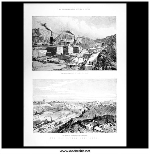 The Manchester Ship Canal. Antique Print, Wood Engraving, The Illustrated London News Full Page, August 10th, 1889.