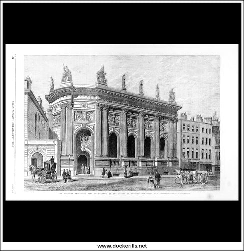 The National Provincial Bank Of England. Antique Print, Wood Engraving, Illustrated London News Full Page, January 20th, 1866.