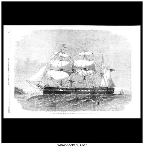 The New Iron-Clad Fleet: H.M. Steam-Frigate Royal Oak, 32 Guns. Antique Print, Wood Engraving, The Illustrated London News Full Page, July 11th, 1863.