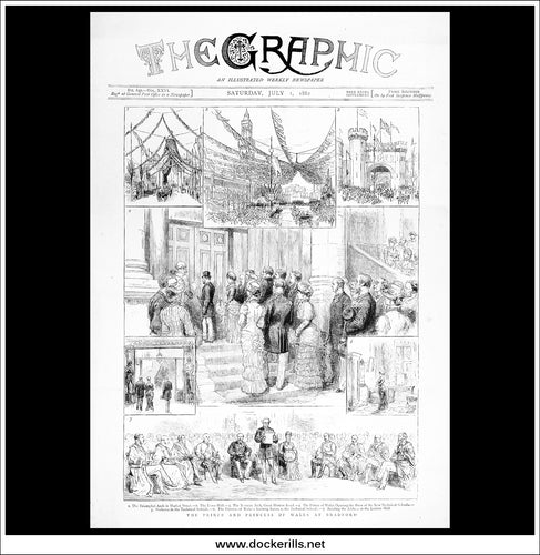 The Prince And Princess Of Wales At Bradford. Antique Print, Wood Engraving, The Graphic Front Page, July 1st, 1882.