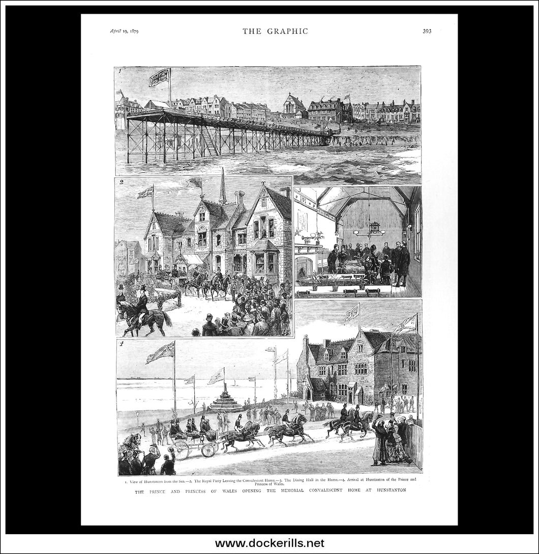 The Prince And Princess Of Wales Opening The Memorial Convalescent Home At Hunstanton. Antique Print, Wood Engraving, The Graphic Full Page, April 19th, 1879.