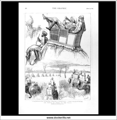 The Prince Of Wales In The Terai. Antique Print, Wood Engraving, The Graphic Full Page, March 25th, 1876.