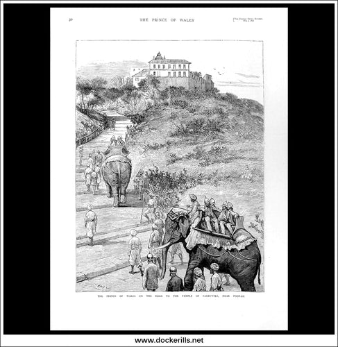 The Prince Of Wales On The Road To The Temple Of Parbuttee, Near Poonah. Antique Print, Wood Engraving, The Graphic Full Page, May 1st, 1876.