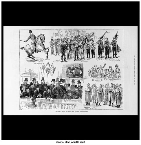 The Royal Review Of Troops From Egypt On Saturday Last. Antique Print, Wood Engraving, The Illustrated London News Full Page, November 25th, 1882.