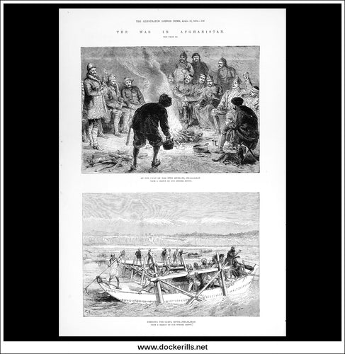 The War In Afghanistan, At The Camp Of The 10th Hussars, Jellalabad. Antique Print, Wood Engraving, The Illustrated London News Full Page, April 12th, 1879.