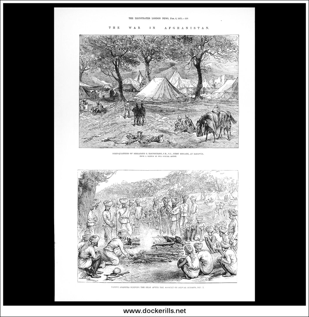 The War In Afghanistan, Head-Quarters Of Brigadier G. Macpherson. Antique Print, Wood Engraving, The Illustrated London News Full Page, February 8th, 1879.