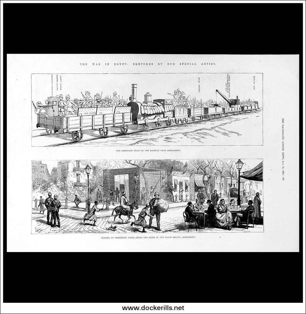 The War In Egypt: Sketches By Our Special Artist. Antique Print, Wood Engraving, The Illustrated London News Full Page, August 19th, 1882.