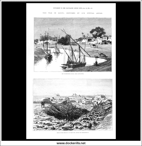 The War In Egypt: Sketches By Our Special Artist. Antique Print, Wood Engraving, The Illustrated London News Full Page, August 12th, 1882.