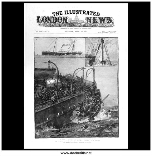 The Wreck Of The Channel Steamer Victoria, Near Dieppe. Antique Print, Wood Engraving, The London Illustrated News Full Page, April 23rd, 1887.