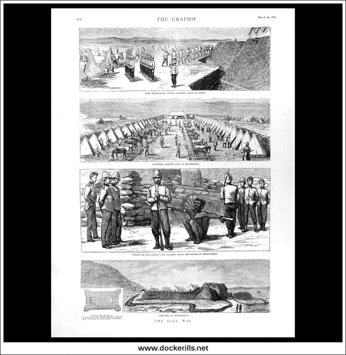 The Zulu War, The Fort At Helpmakaar. Antique Print, Wood Engraving, The Graphic Full Page, March 29th, 1879.