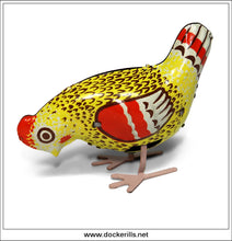 Pecking Hen, Vintage Tin Plate Clockwork Novelty Toy, Mir Factory, Minsk, Belarus, Former USSR. Boxed.
