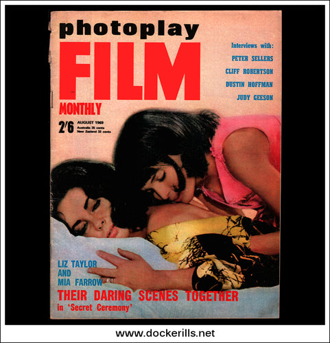 Photoplay Film Magazine, August, 1969, Vol. 20, No. 8. Liz Taylor & Mia Farrow / Secret Ceremony Cover.