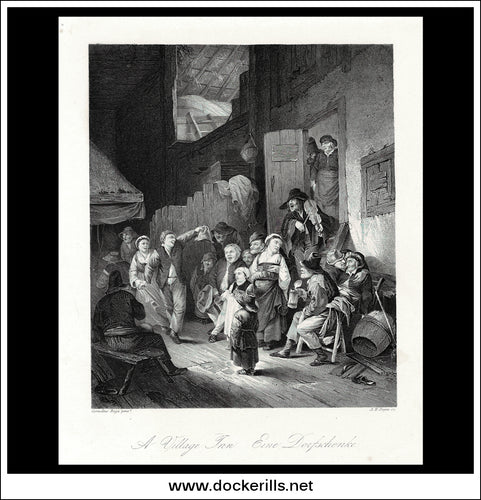 A Village Inn, Cornelius Bega, Antique Print, Steel Engraving c. 1845.