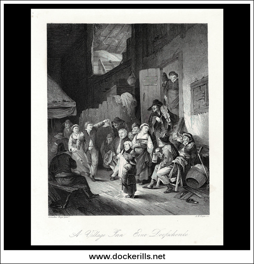 A Village Inn, Cornelius Bega, Antique Print, Steel Engraving c. 1845.