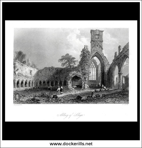 Abbey Of Sligo, Co. Sligo, Ireland. Antique Print, Steel Engraving c. 1840.