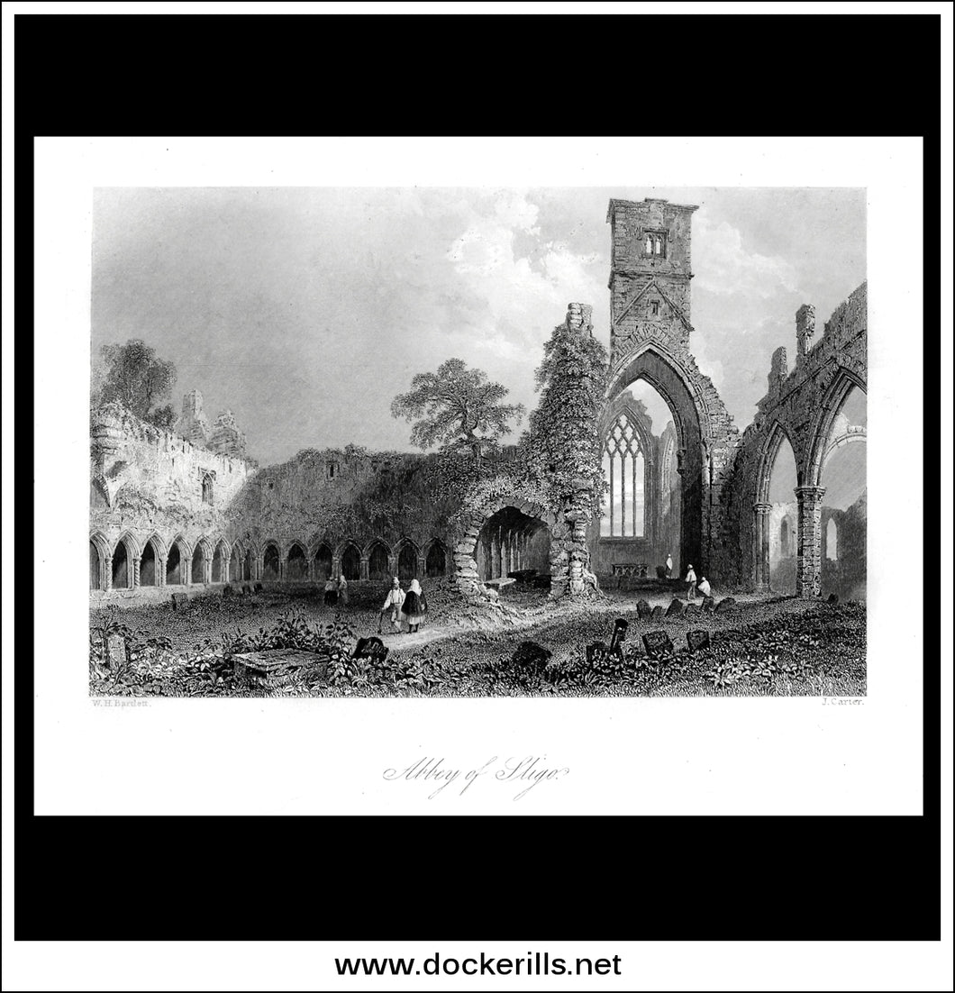 Abbey Of Sligo, Co. Sligo, Ireland. Antique Print, Steel Engraving c. 1840.