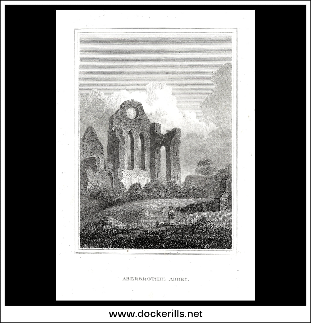 Aberbrothie (Arbroath) Abbey, Angushire, Scotland. Antique Print, Copper Plate Engraving 1806. [A]