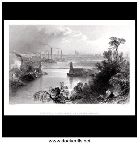 Antique Print A View Of Aberdeen From Above The Chain Gate Aberdeenshire, Scotland.