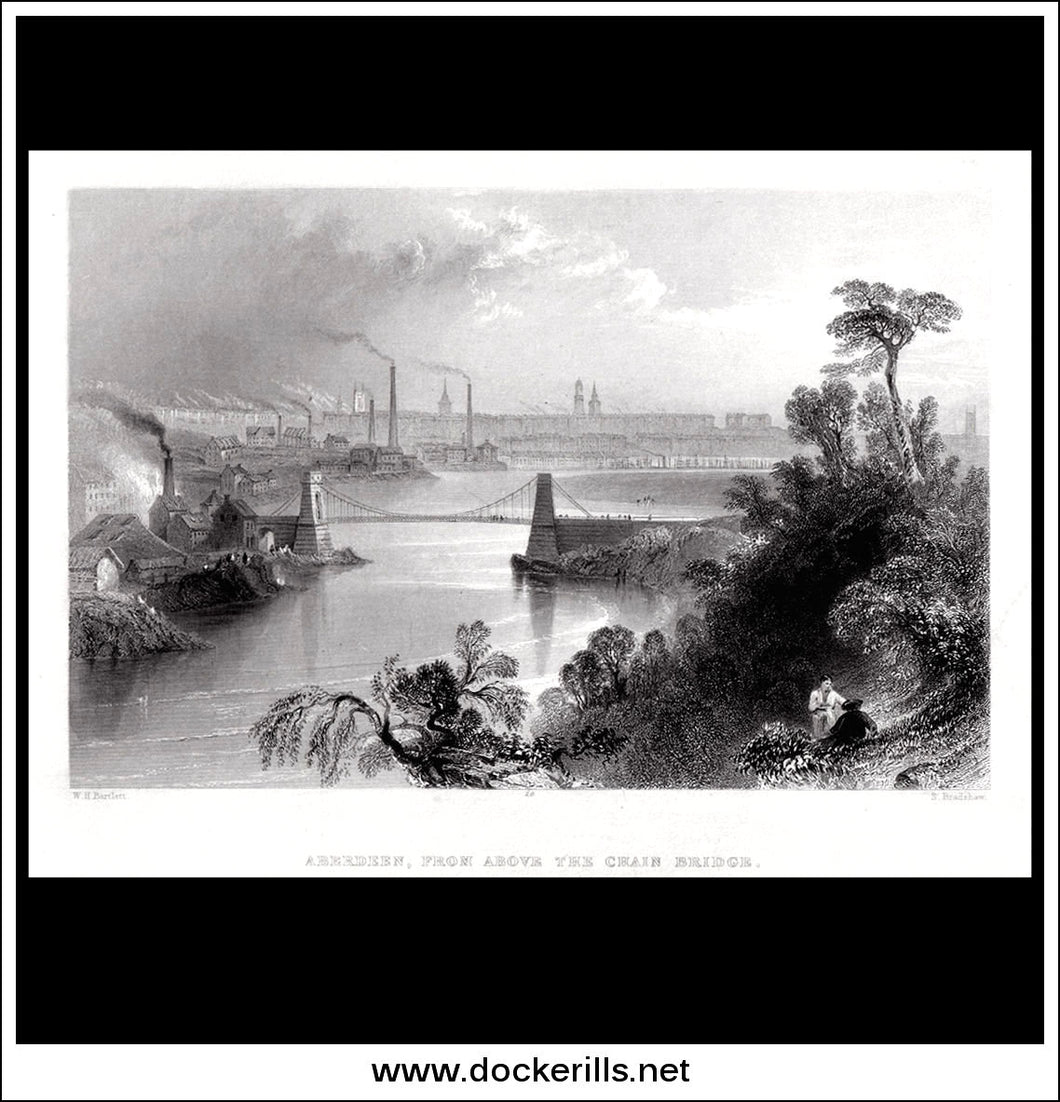 Antique Print A View Of Aberdeen From Above The Chain Gate Aberdeenshire, Scotland.