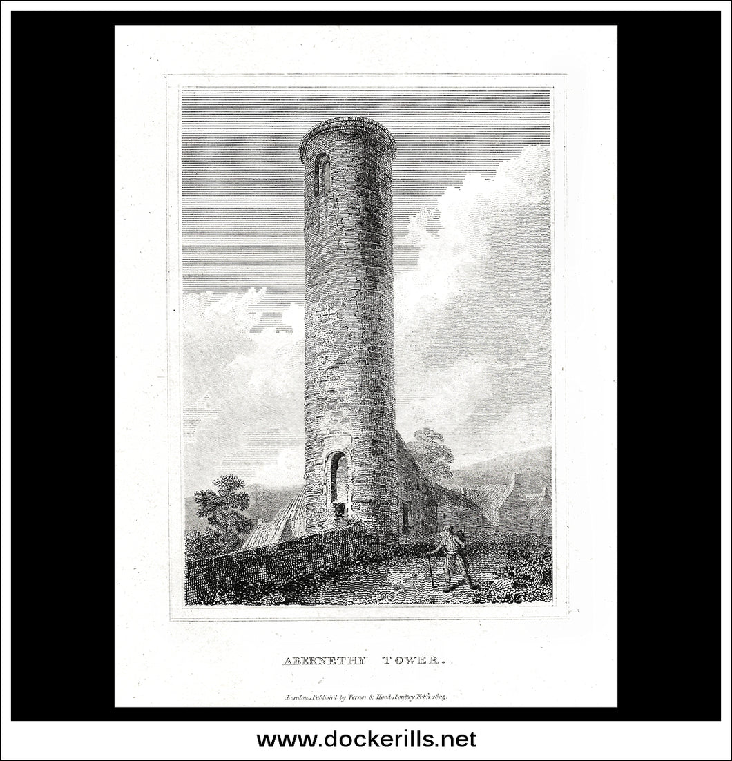 Abernethy Tower, Perthshire, Scotland. Antique Print, Copper Plate Engraving 1805.
