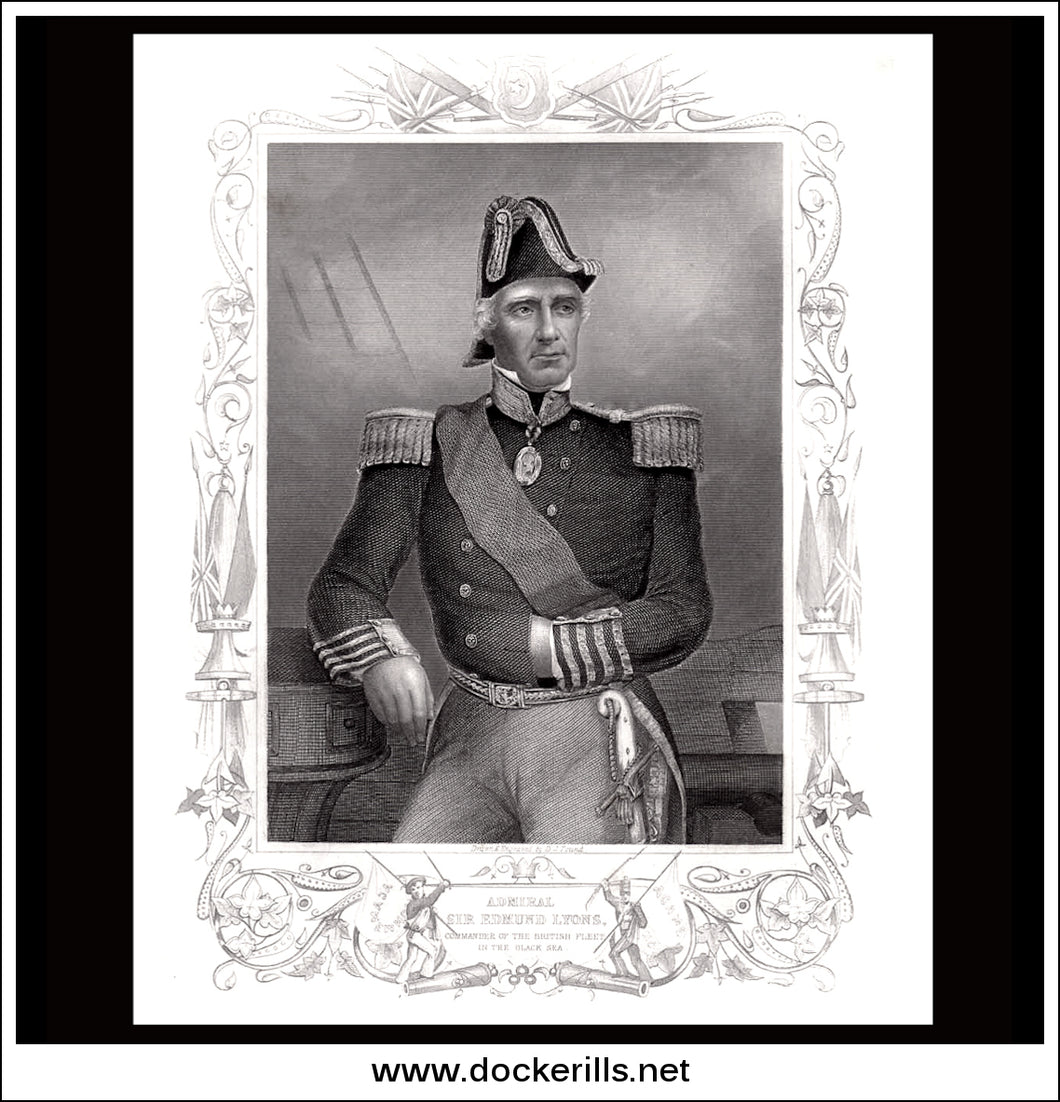 Admiral Sir Edmund Lyons. Antique Print, Steel Engraving 1858.