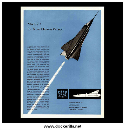 Saab Draken. Original Vintage Advert From 1959.