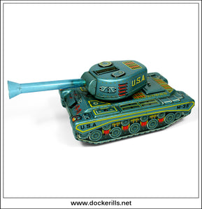 U.S.A. M-35 Tank. Vintage Tin Plate Friction Drive Toy, Alps/Mitomo, Japan.