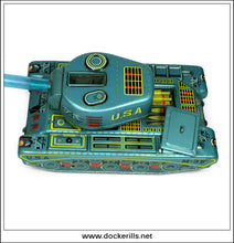 U.S.A. M-35 Tank. Vintage Tin Plate Friction Drive Toy, Alps/Mitomo, Japan.