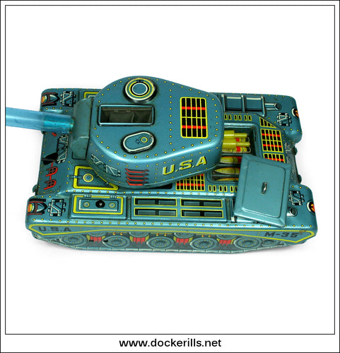 U.S.A. M-35 Tank. Vintage Tin Plate Friction Drive Toy, Alps/Mitomo, Japan.