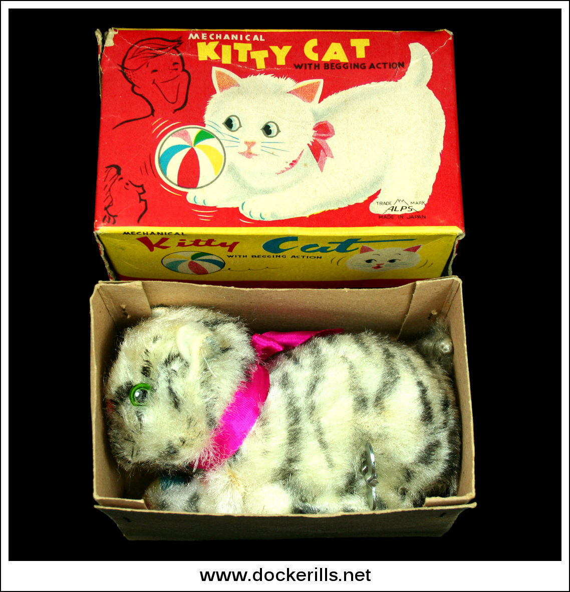 Kitty Cat With Begging Action. Vintage Friction Drive Tin
