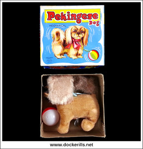 Vintage Tin Plate Pekingese Dog Clockwork / Wind-Up Novelty