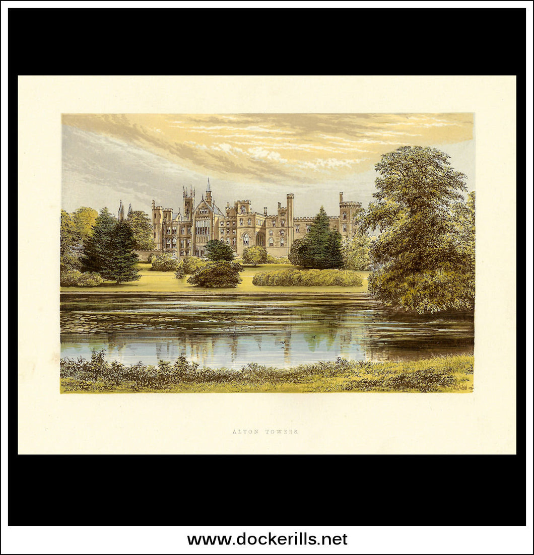 Alton Towers, Near Cheadle, Staffordshire, England. Antique Print, Chromoxylograph 1880.