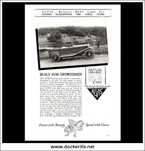 Alvis 12-40 h.p Four Seater Sports Model. Original Vintage Advert From February 27th 1926.