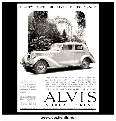 Alvis Silver Crest. Original Vintage Advert From April 13th 1938.