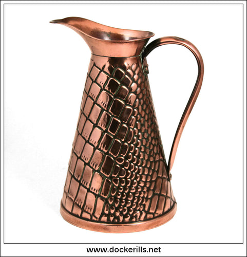 Antique Victorian Copper Jug. Crocodile Skin Pattern 1.