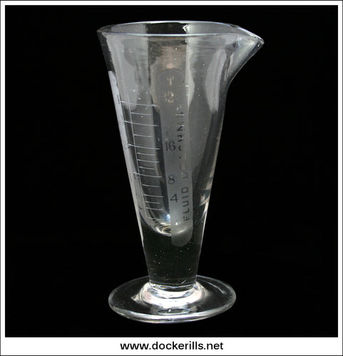 Victorian / Antique Hand Blown & Engraved Graduated Glass Apothecary Measure. - 6 1/4 Inches High.