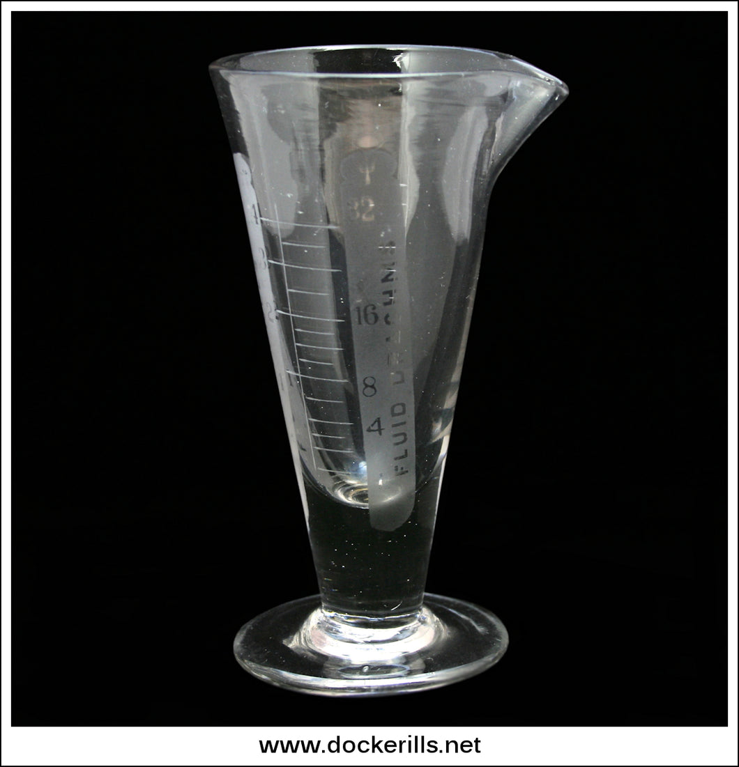 Victorian / Antique Hand Blown & Engraved Graduated Glass Apothecary Measure. - 6 1/4 Inches High.