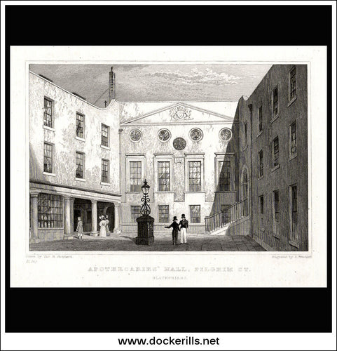 Apothecaries' Hall, Pilgrim Street, London, Middlesex. Antique Print, Steel Engraving 1831.