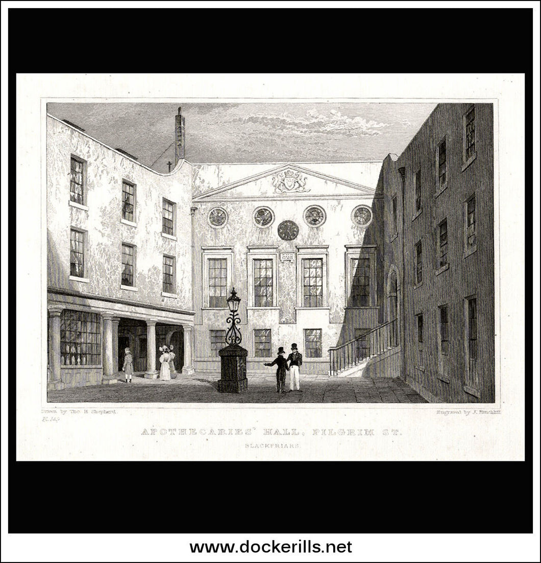 Apothecaries' Hall, Pilgrim Street, London, Middlesex. Antique Print, Steel Engraving 1831.