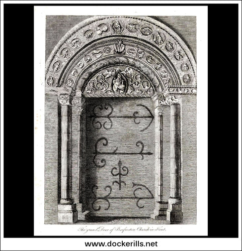 Door Of Barfreston Church, Kent, England. Antique Print, Copper Plate Engraving 1785.