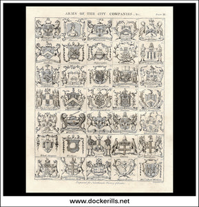 Arms Of The City Companies. Antique Print, Copper Plate Engraving Plate III