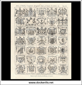 Arms Of The City Companies. Antique Print, Copper Plate Engraving Plate IV