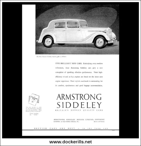 Armstrong Siddeley '16' Sixteen Touring Saloon. Original Vintage Advert From October 26th, 1938.