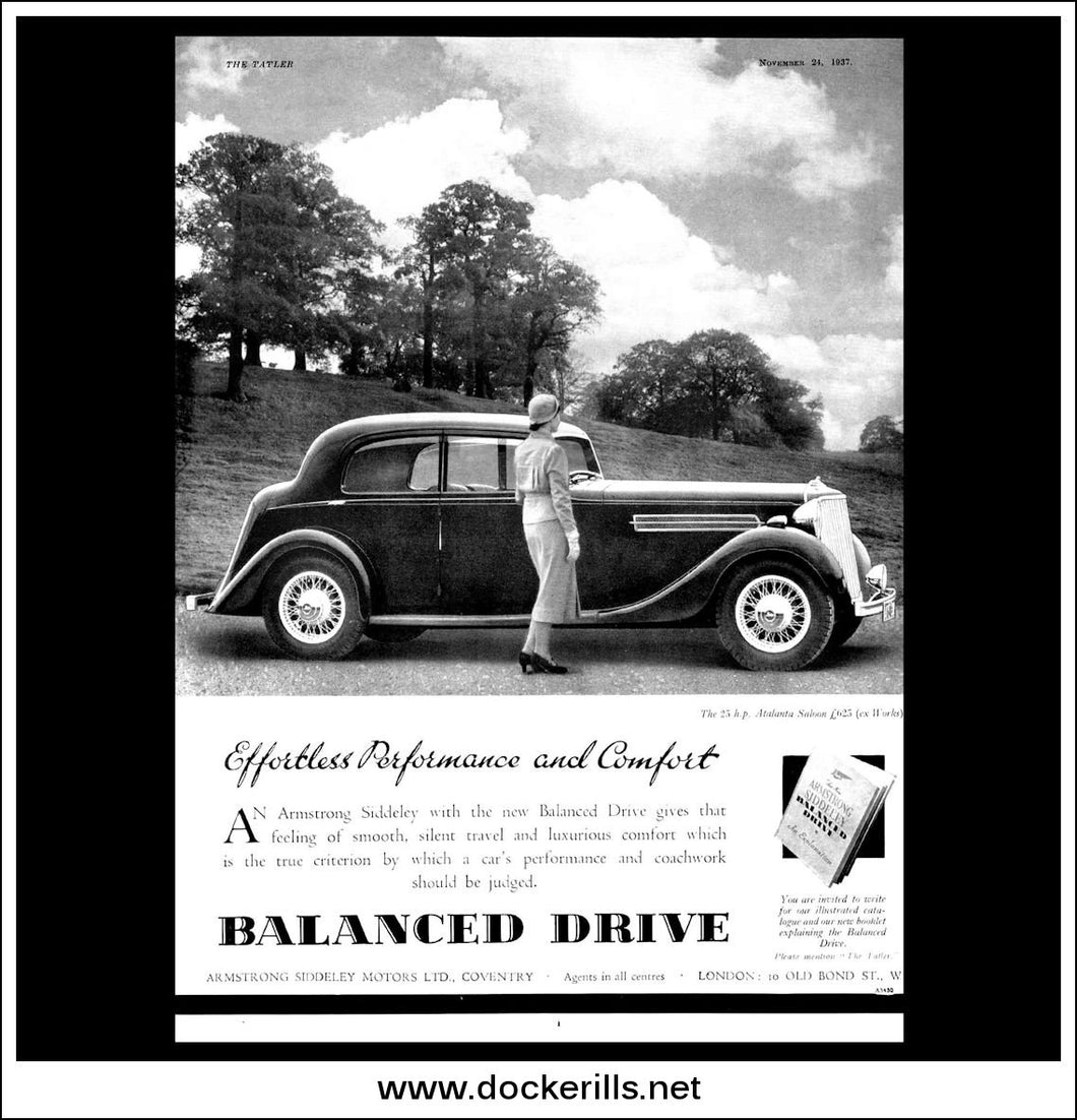 Armstrong Siddeley. 25 h.p. Atalanta Saloon. Original Vintage Advert From November 24th, 1937.