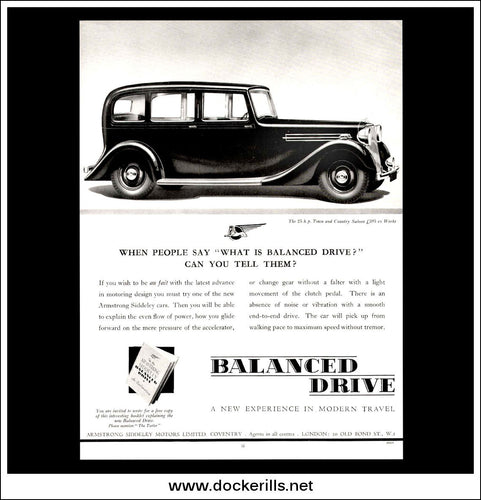 Armstrong Siddeley. 25 h.p. Town & Country Saloon. Original Vintage Advert From September 29th, 1937.
