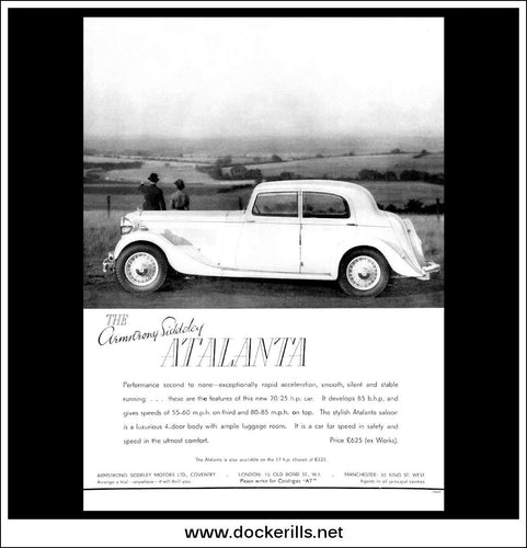 Armstrong Siddeley Atalanta Saloon. Original Vintage Advert From October 21st, 1936.