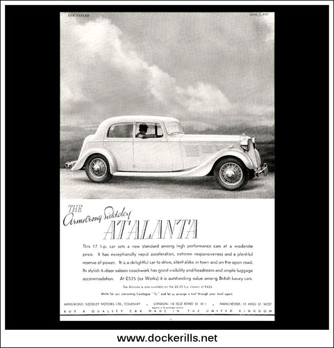 Armstrong Siddeley 2 h.p. Atalanta Saloon. Original Vintage Advert From April 7th, 1937.