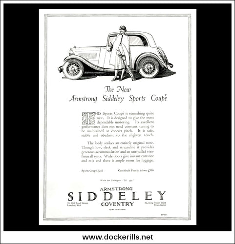 Armstrong Siddeley Sports Coupe. Original Vintage Advert From April 3rd, 1934.