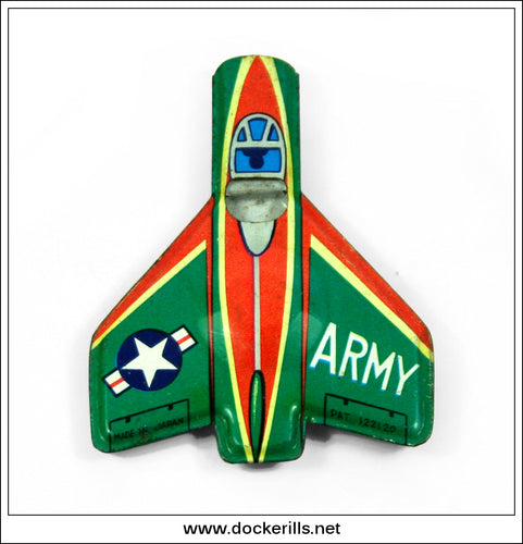 Vintage Tin Whistle, Army Jet. Vintage Novelty Tin Plate Toy. Japan.