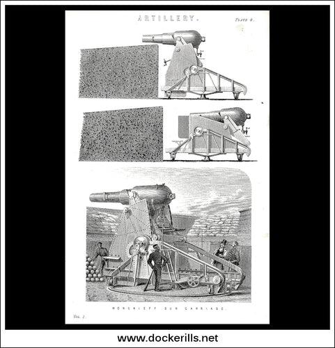Artillery. Moncrieff Gun Carriage. Antique Print, Lithograph c. 1875.